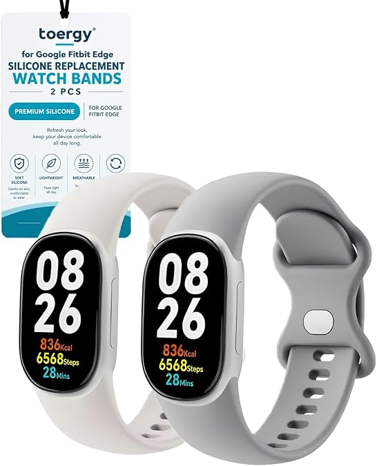 Silicone Strap Compatible with Google Fitbit Edge, White & Grey,2 Pack