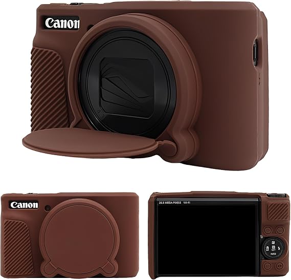 MUZIRI KINOKOO Silicone Case Compatible for Canon Powershot SX740/SX730 HS Digital Camera - Soft Rubber SX740 HS Protective Sleeve with Removable Lens Cover - Anti-Slip & Anti-Scratch - Dark Brown