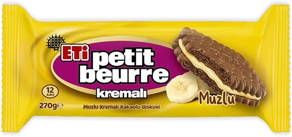 ETİ Petit Beurre Muzlu Kremalı Kakaolu Bisküvi 270 Gram x 15 Adet