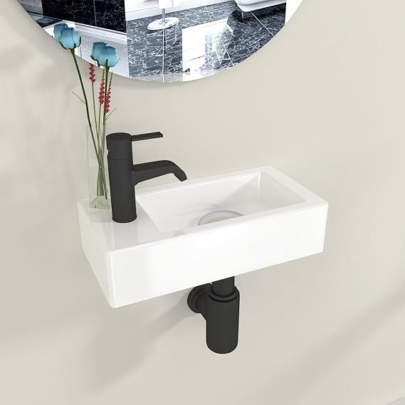 Bathroom Wall Hung Sink Ceramic Small Cloakroom Wash Basin Sink Left Hand