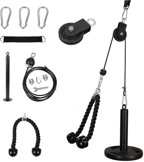 Cable Pulley System Home Gym, LAT Pull Down Pulley System Gym Fitness DIY Loading Pin Weight Lifting Triceps Rope Workout Adjustable Length Pulley Cable Attachments for Home Gym