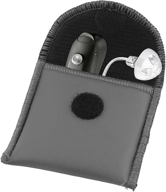 Hearing Aid Pouch Small - Black Soft Storage Case for Travel, Durably PVC Hearing Aid Holder for BTE & ITE Devices, Discreet Protective Pocket Bag