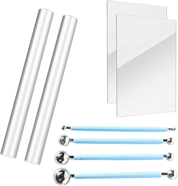 Pack of 8 Polymer Clay Accessories Clay Roller Acrylic Plates
