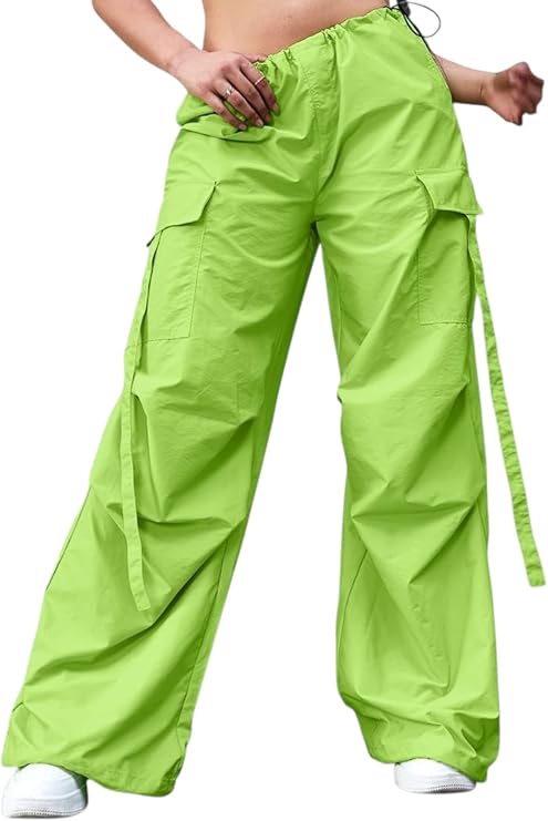 Cargo Pants for Women,Women's Y2k Drawstring Baggy Cargo Pants Loose Wide Leg Parachute Pants Trousers