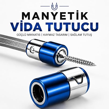 (1 Adet) Mıknatıslı Vida Tutucu Halka 1/4 İnç 6,35 mm Bits Uç Matkap Tornavida Vidalama Aparatı
