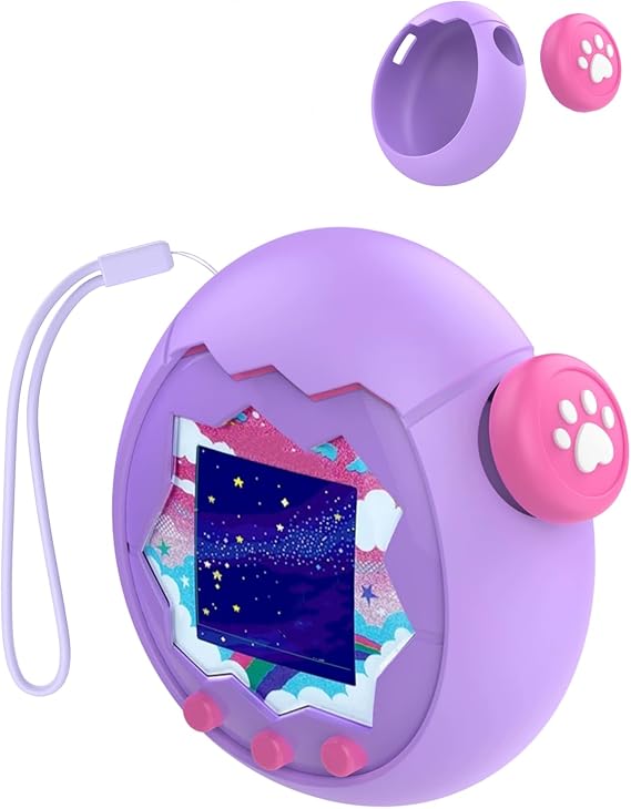 Silicone Case for Tamagotchi Paradise - Soft Protective Cover with lanyard, Comfortable, Portable Anti-Scratch Skin for Pet Game Machine (Purple)