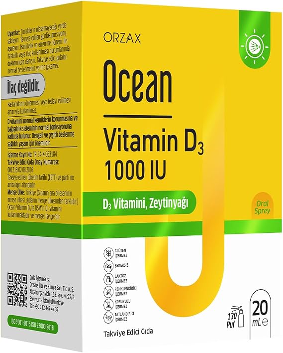 Ocean Vitamin D3 1000 IU 20 ml Sprey 130 Puff, Takviye Edici Gıda