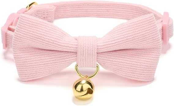 Pink Cat Collar With Removable Bowtie,Features Quick Release Safety Buckle,Metal D Ring and Gold Bell,Pack of 1,Pink
