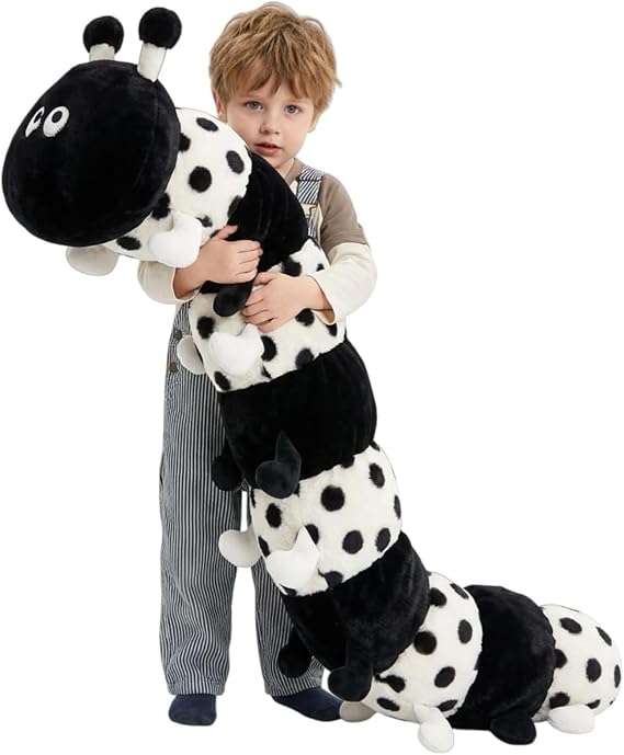 Stuffed Caterpillar Toy,Soft Caterpillar with A Pattern,Long Cute Plush-Sleeping Pillow Doll Toy,Decor for Bedroom and Sofa,Perfect Presents for Boys Girls (115cm,Black)