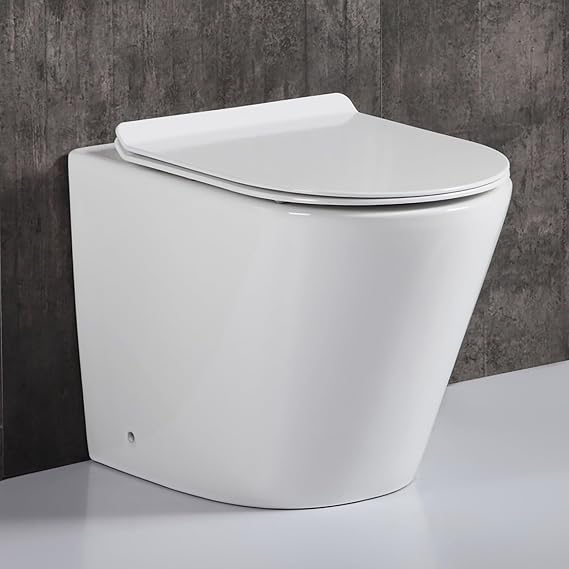 Rimless BTW Back to Wall Toilet White Ceramic WC Pan Quick Release Soft Close Seat in-Wall Concealed Cistern Short Projection Pan Modern Compact Bathroom Toilets