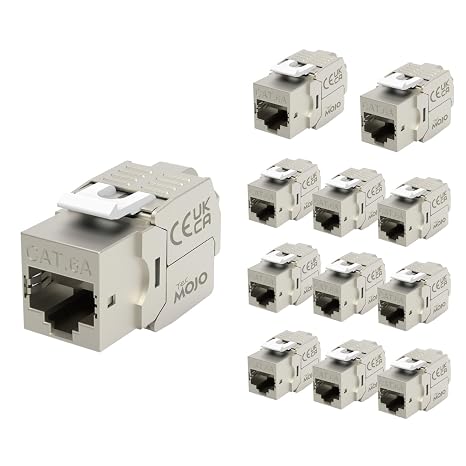 Tecmojo 12 x CAT6A Shielded STP Keystone RJ45 Socket Module 10 Gigabit,AWG 22-24,Tool-Free Installation Socket for LAN Cables,Patch Panels and Network Sockets,12 Pieces
