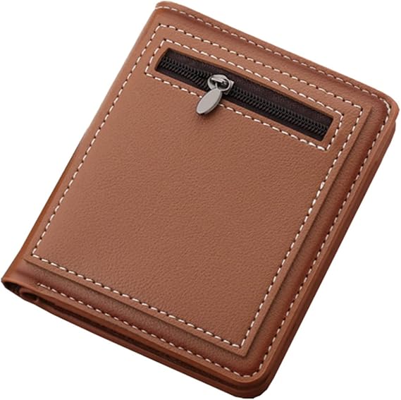 Leather Wallet for Men - Wallets for Men Fashion ID Short Wallet Solid Color Men Open Purse Multiple Card Slots Clutch Bag