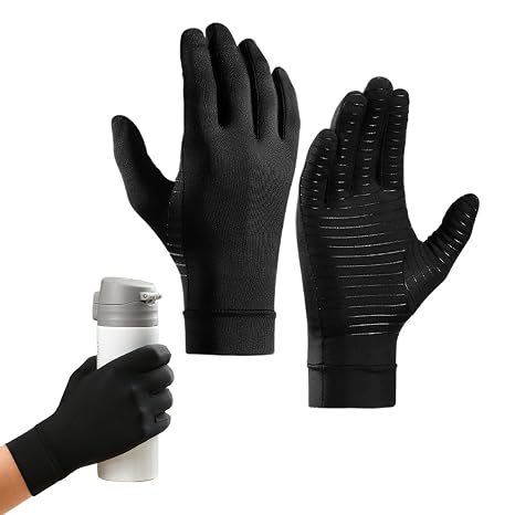 Qianeffort Copper Compression Gloves,Full Finger Copper Arthritis Gloves,Copper Infused Glove for Wrist Support for Carpal Tunnel Arthritis Tendonitis Alleviate Rheumatoid Pains(Black, M)