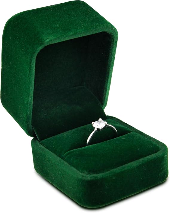Velvet Ring Box - Engagement & Wedding Gift Box for Proposal, Anniversary & Valentine's Day (Green)