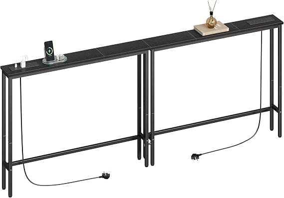 ELYKEN 15cm Narrow Console Table behind Sofa with Power Outlet 200cm Long