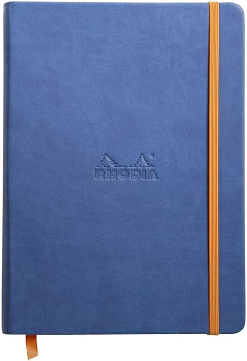 RHODIA 118748C - Saphir Rigid Notebook - A5 - Lined - 192 pages - Ivory Clairefontaine Paper 90 g/m - Bookmark, Elastic Closure - Faux Leather Cover - Rhodiarama Collection