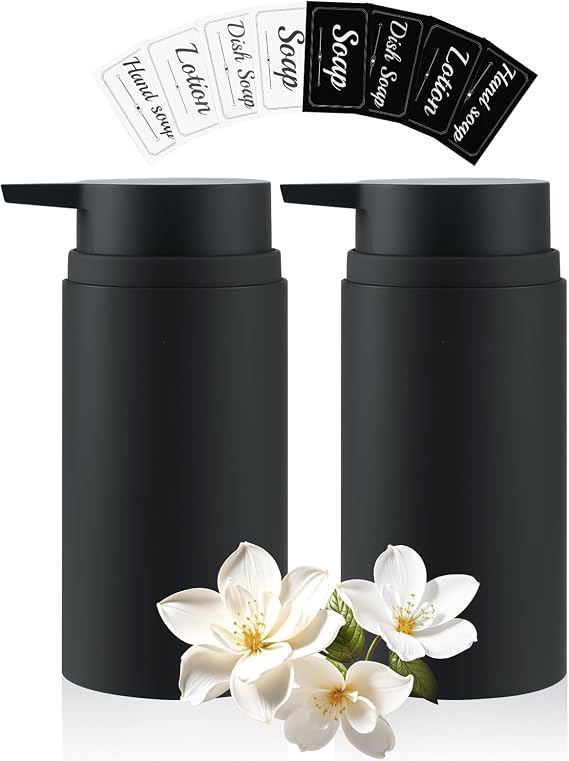 Plastic Soap Dispenser, 480ml/16oz Foam Dispenser Bottle with Large Pump, Detergent Dispenser for Kitchen, Bathroom, Pack of 2 (Black)