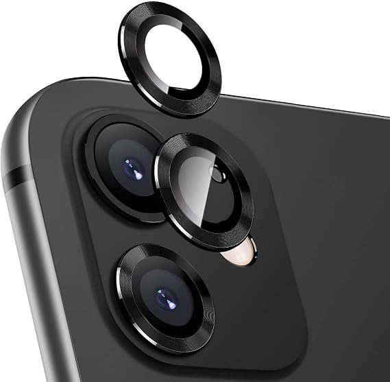 LucBuy Camera Lens Protector for iPhone 11, Premium HD Tempered Glass Aluminum Alloy Individual Ring Circle Lens Screen Cover Film,Anti-Scratch Easy Installation Lens Protector Sticker (Black)