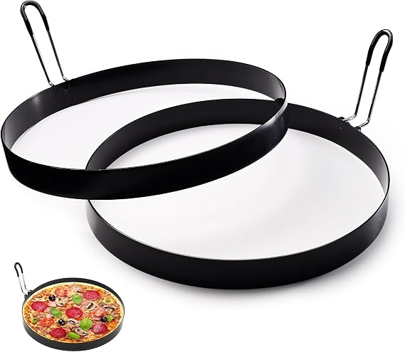 Huakaile 2 Pack 8" Omelette Ring for Griddle, Large Stainless Steel Egg Ring Cooker with Dipping Handle, Nonstick Round Egg Circles for Frying Baking Cooking Pancake Muffin Crumpet Breakfast (Black)