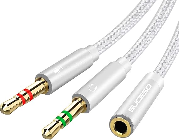 Headphone Mic Splitter Cable 3.5mm Splitter Headset Adapter 35cm