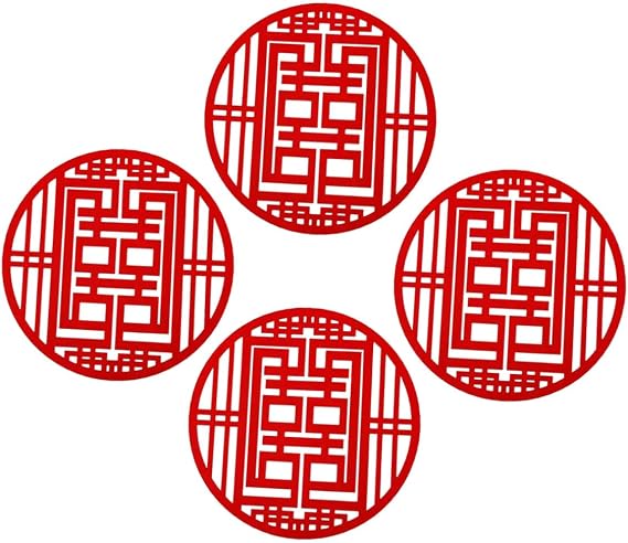 Red Non-Woven Cut 4pcs Double Happiness Wedding Party Decor