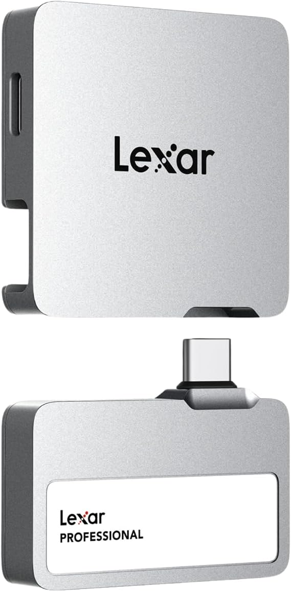 Lexar Professional Go Portable SSD with HUB 2TB, Ultra-Compact, Supports Apple ProRes, Up to 1050MB/s Read and 1000MB/s Write, USB 3.2 Gen 2, IP65 Dust and Water Resistant, for iPhone 15/16, Silver