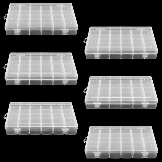 6 x storage boxes 36 compartments sorting boxes with adjustable dividers