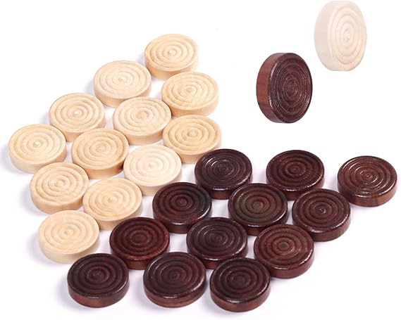 24 Pcs Draughts Board Game,Draughts Pieces,Wooden Checkers,Draughts Set,Durable Backgammon Chess,Quality Stackable Draught Pieces Replacement for Adults Kids Boardgames Learning Travel Camping Games
