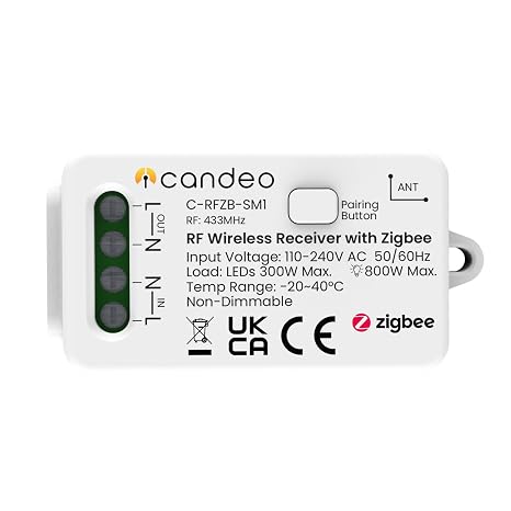 Candeo Wireless Smart Switch Receiver | Zigbee Compatible RF Module for use with Kinetic Switches & Fobs | Works with SmartThings, Hubitat, Home Assistant & Philips Hue