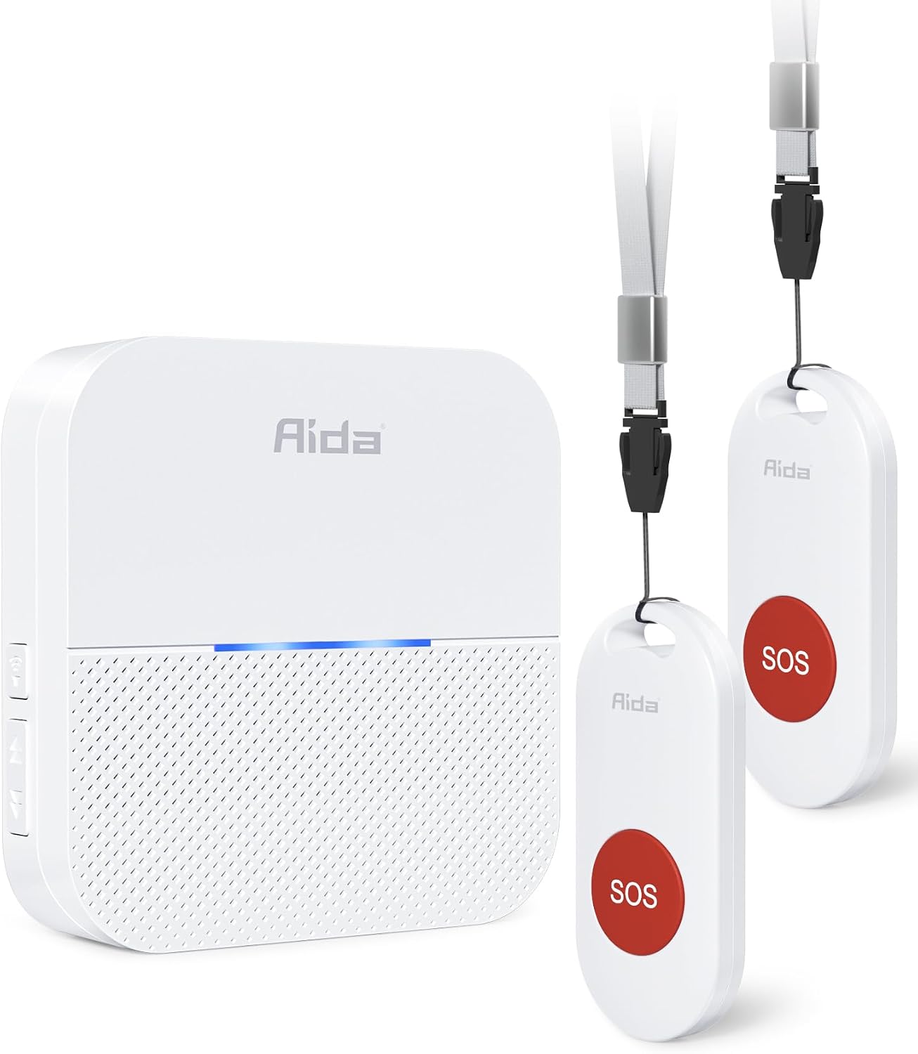 AIDA ワイヤレス介護用ポケットベル、SOSコールボタン2個/プラグインレシーバー1個、600フィート範囲、58チャイム、5レベル、最大110dB音量、ホームページャー、ナースコール、高齢患者、子供緊急用