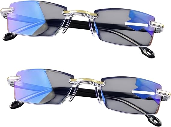 2Pcs Blue Light Reading Glasses with Smart Multi-Focal Lenses,Auto-Adjusting Focus,Blue Light Blocking Eyeglasses for Women Men,Ideal for Driving Computer Reading