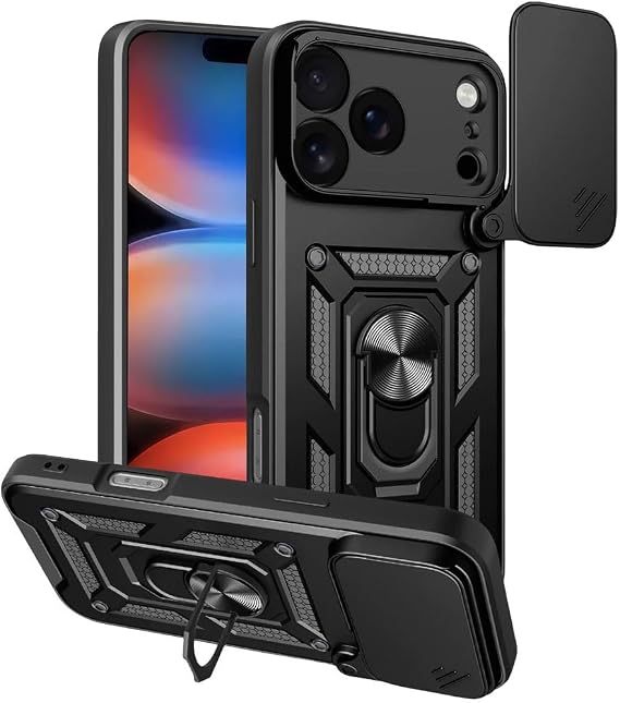 Coverzone İphone 17 Pro Max İle Uyumlu PhoenixShield Sürgülü Sistem Kamera Korumalı Kapak Tam Koruma Manyetik Vega Kapak Siyah