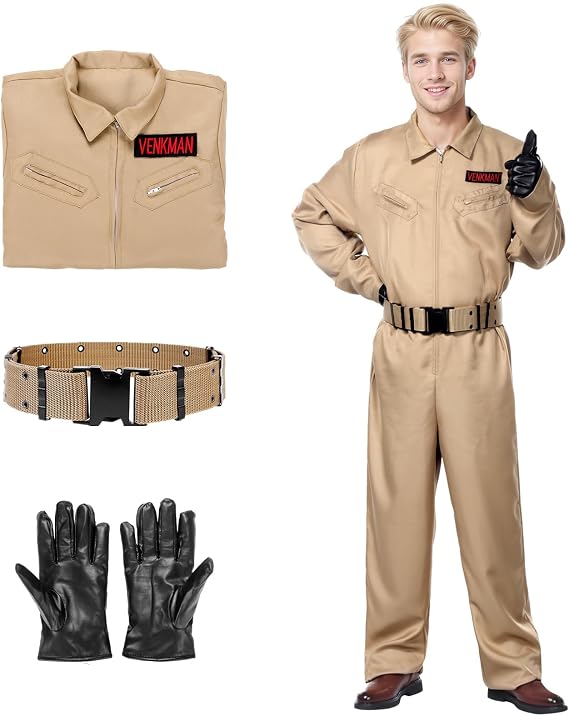 Ghost killer Costume for Adults,Ghost killer Men's Costume,Jumpsuit pu touch screen leather glovesand tactical belt,80s Fancy Dress Groups Halloween Costumes