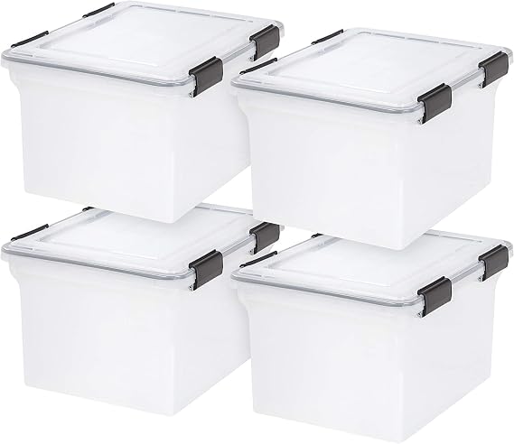IRIS USA, Inc. Clear and Black Air Waterproof/Weather Tight Plastic Storage Bin Tote Organizing Container with Durable Lid and Seal and Secure Latching Buckles, 32 Qt
