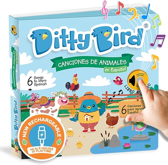 Ditty Bird Spanish Nursery Rhymes Book Animal Edition | Bilingual Musical Books for Toddlers, English & Spanish | Fun, Interactive Sound Books for Babies & Toddlers | Libro En Español Para Bebés