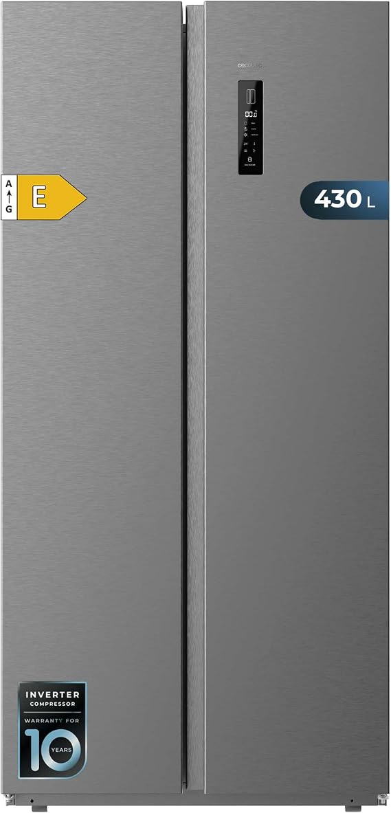 Cecotec Bolero CoolMarket SBS 430 Dark E. Side by Side 2-Door Refrigerator, 430 L, Height 176 cm and 84 cm Width, Multi Air Flow System, Total No Frost, Motor Inverter Plus [Energy Class E]