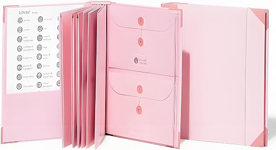 Document Organizer Folio with Labels: Personal Family Document Organizer Binder - Life Binder Organizer Kit with Pockets, Ideal Family Emergency Binder for Important Documents(Pink)