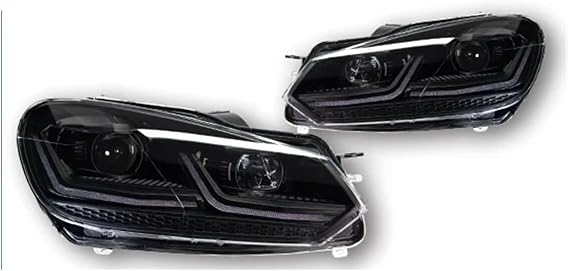 Front Light Assembly Assy For VW For Golf 6 MK6 2009-2013 Car LED DRL Hella 5 Xenon Lens Hid H7 Golf6 Accessories Headlight(Right hand drive,Black warrior)