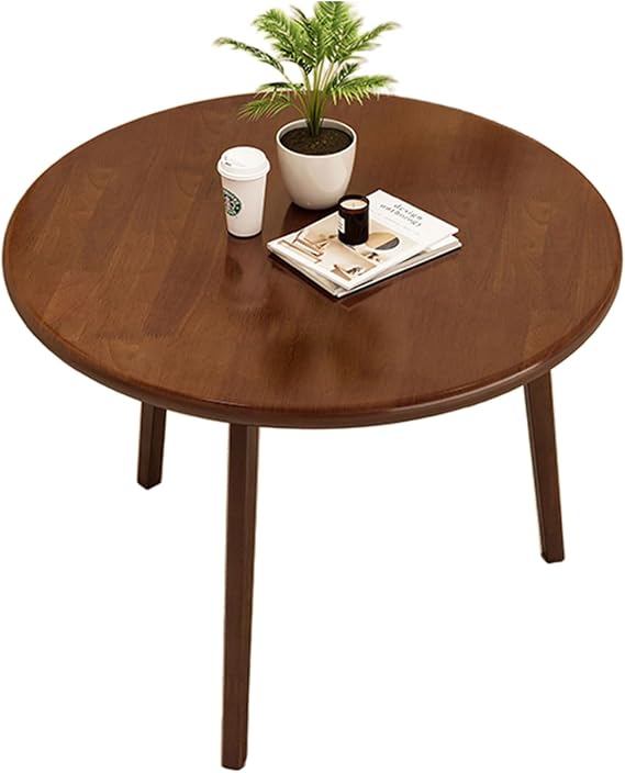 Round Dining Table - Rubber Wood Kitchen Table with Wooden Effect Top - 2-3 Seaters Rustic Dinner Table for Home Dining Room Living Room,Walnut,60cm