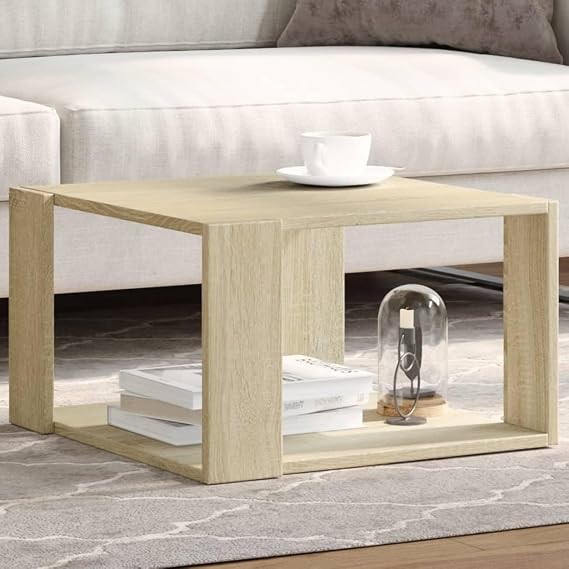 Coffee Table 51.5 cm Square Engineered Wood Side Table with Hidden Storage, 75 kg Load, Sonoma Oak Finish for Living Room, Bedroom or Conservatory