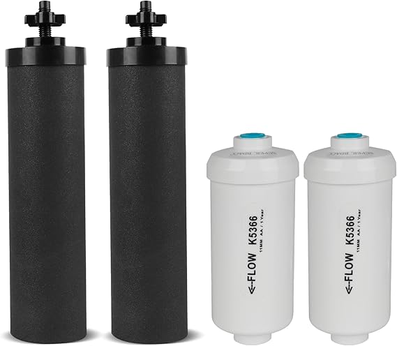 Gravity Water Filter Replacement, Berkey® Black Carbon BB9-2® Purification Element and Fluoride Filter K5366 PF-2® Combo Pack, Compatible with Berkey® Filter System, 4 Pack