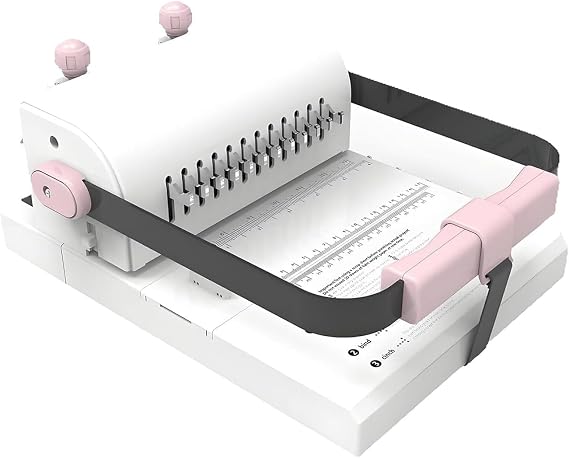 Double Coil Binding Machine, 12-Hole Punch with 20 Sheet Capacity, Pressure Adjustment & Dual-Sided Ruler for Notebooks, Cards & Craft Binding