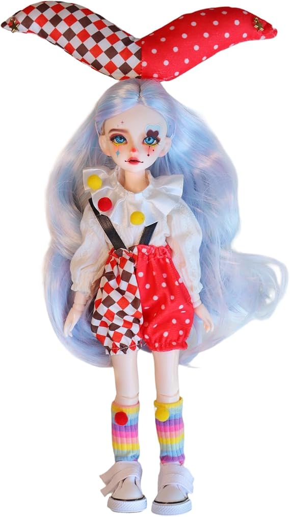 Original 1/6 Anime Doll Hand-Painted Clown Makeup Ball Jointed Figure with Full Outfit & Display Stand, Smart Doll Collectible Art Model for Adults