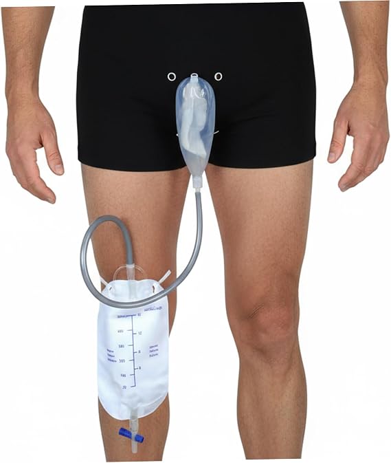 Male Urinal System with Leg Bag, Incontinence Device for Men with Comfortable Silicone External Catheter M.