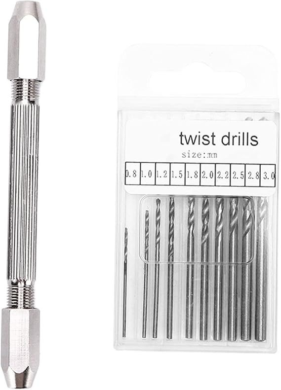Double Hand Drill | Oxidation - Inhibiting Brass & 2 Collet Design 0.5-3.2mm | Accurate Drill for Electronics/PCB/Jewelry | Ergonomic Handle with 10 Twist Bits