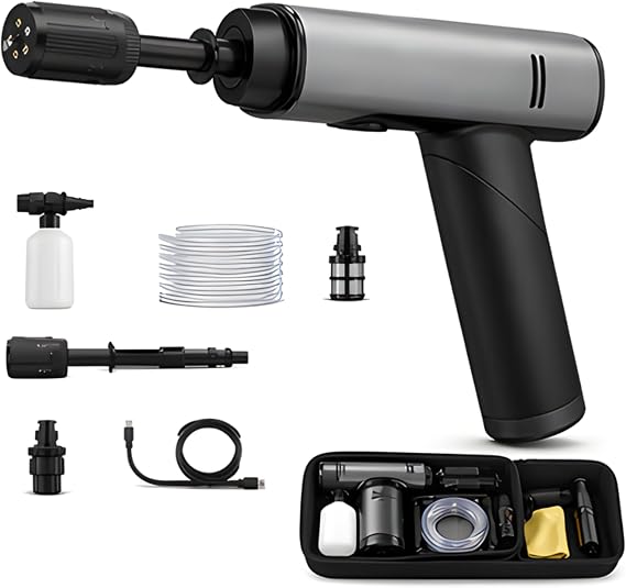 Basınçlı Yıkama Makinesi, 203 PSI Güçlü Su Basınçlı 18000 RPM 180W Motorlu LCD Gösterge Panelli Katlanabilir Ergonomik Uzun Şarjlı Bisiklet Oto Bahçe Duvar İçin Taşınabilir Su Püskürtme Cihazı Seti