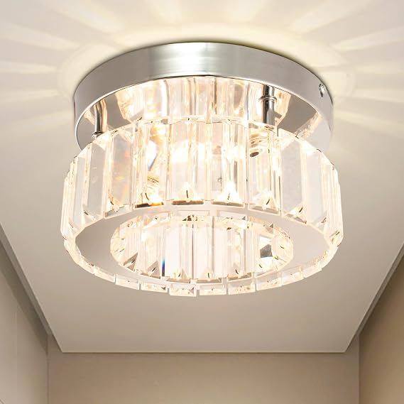 Mini Crystal Chandelier Big Crystal Ceiling Lamp Round LED Pendant Light for Hallway Stairecase (Warm White) [Energy Class E]