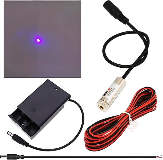 CTRICALVER Adjustable Focus Laser Module Kit, 405nm Industrial Laser Module Diode, 3-5V, 1/8" DC Connector + Power Supply Kit (Light Source Shape: Purple Dot)