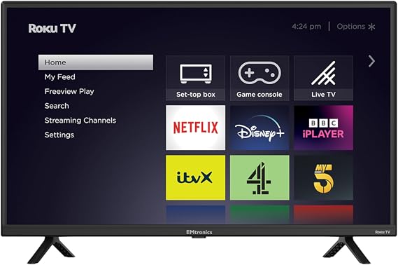 EMtronics EM32ROK Roku Smart TV 32" Inch HD Ready 720p with Netflix, Disney+, BBC, Freeview Play, Dolby Audio, Mobile Control and 3 x HDMI, USB - Black (2024 Model)
