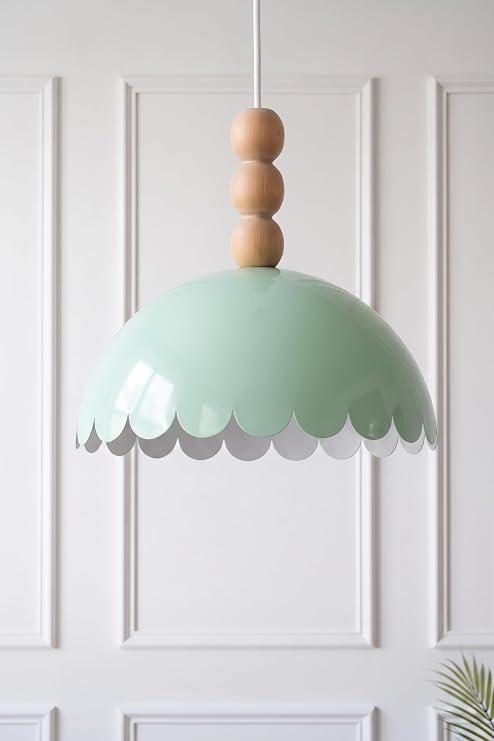 Marrien Bella Ahşap 3 Boncuklu Sarkıt Avize, Bohem Tavan Lambası ve Salon Mutfak Aydınlatması - Mint Yeşili - 30 cm - Modern Dekoratif Tavan Armatürü [Enerji Sınıfı A]